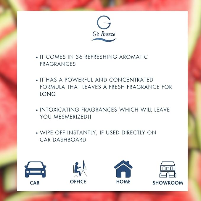 G's Breeze Watermelon Air Freshener – Fruity, Juicy & Sweet Watermelon Aroma for Home, Car, or Office - Fresh, Invigorating Scent That Creates a Vibrant Atmosphere with a Touch of Summer Freshness