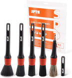 Car Drill Brush, Drill Brush Attachment SPTA 5Pcs Detachable Car Care Detailing Brush Set Soft No Scratch Boar Hair Detail Brush Car Care Detail Brush for Air Vent Automotive Interior Exterior -DF075
