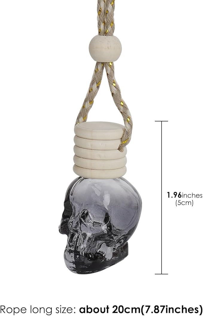 Skull Air Freshener Car Hanging, Car Air Freshener Cars Diffuser Bottles, Refillable Perfume Bottles Pendant Auto Interior Decor for Essential Oil Fragrance Aromatherapy Bottle Ornament (6 Pcs)