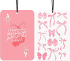 Pink Coquette Bows Car Air Freshener Hanging 2Pcs Girly Cherry Car Accessories Interior, Preppy Trendy Cherry Rearview Mirror for Cars Retro Cute Cars Freshie for Women Girls Teens(Lavender)