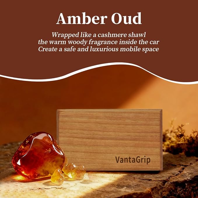 Car Air Freshener - The Original Wood Air Freshener - Car Odor Eliminator - Long Lasting Scent - Auto Accessories - Metal Clip - Essential Oils - Clean Ingredients - Amber Scent Starter Kit