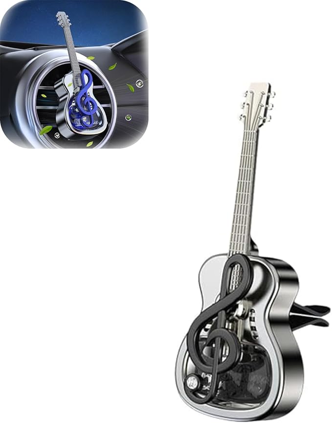 Guitar Shape Aromatherapy Diffuser,Guitar Car Air Freshener Vent Clips,Car Air Conditioner Decorations Clip Accessories,Car Essential Oil Diffuser Vent Clip (Black, Gardenia)