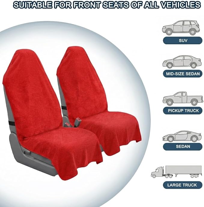 Car Seat Towel Cover, Universal Front Seat Protector for Cars, SUVs and Trucks, Sweat Towel Car Seat Cover for Gym, Yoga, Swimming, Pets and Family Travel, Haute Red, 2 Pack