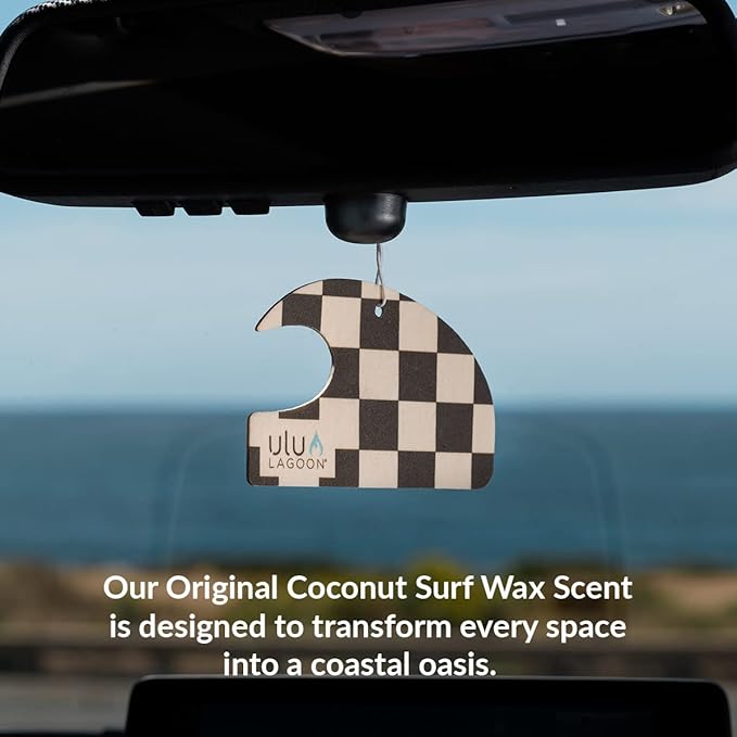ulu Lagoon Hanging Car Air Freshener | Tropical Beach Coconut Surf Wax Scent Mini Wave | Long Lasting Car Freshener, Closet and Beyond | Made In USA | 3 Pack (Checker)