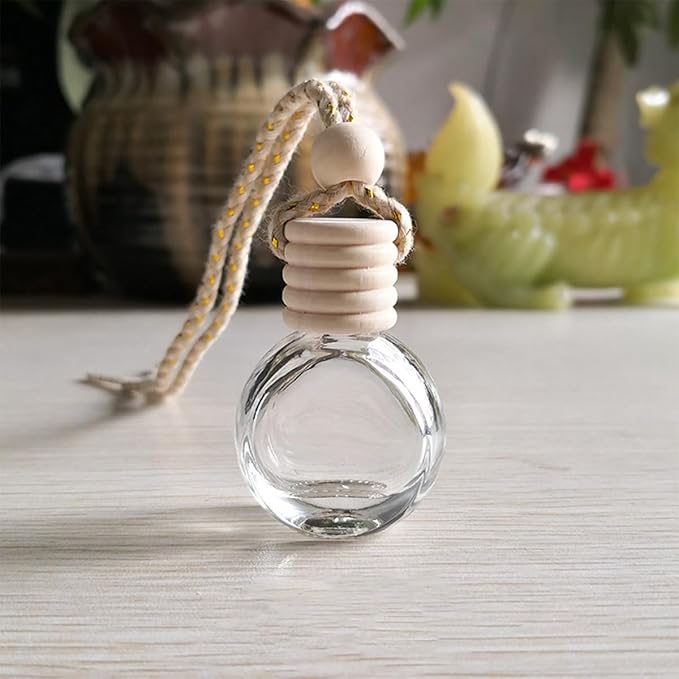 5PCS Hanging Car Air Freshener, 8 ml Oil Diffuser Perfume Aromatherapy Pendant, Fragrance Ornament with Vent Clip Wooden Cap and Rope, Auto Interior Decoration (Oblate)