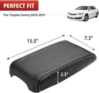 KBH Center Console Armrest Cover Upholstery for Toyota Camry 2012-2017, Vinyl Leather, Middle Console Replacment Covering, Black-Gray Stitch (Leather Part Only)