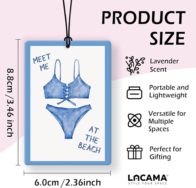 Lacama Blue Preppy Beach Car Air Freshener 3Pcs, Retro Meet Me at the Beach Seashell Cars Scents Air Freshener for Women Girls Gifts, Preppy Car Accessories Interior Mirror Decor Hanging