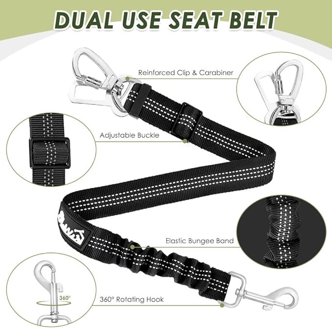 Lukovee Dog Seat Belt for Car, Adjustable Dog Car Harness for Large Medium Small Dogs, Soft Padded & Breathable Mesh Dog Seatbelt with Car Strap and Carabiner (Black,XXXS)