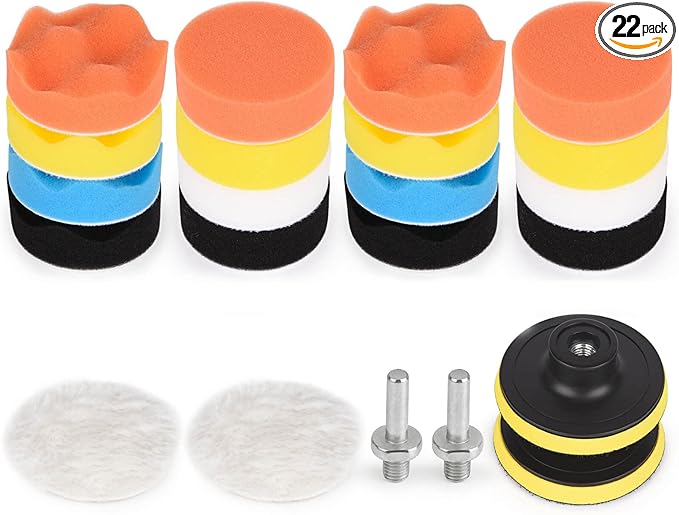 Buffing Pads 3 Inch Car Buffer Pad, 22 Pcs Drill Polishing Kit, Polisher Pads Kit Sponge Pads Car Foam Drill for Polishing, Sanding, Waxing, Sealing Glaze