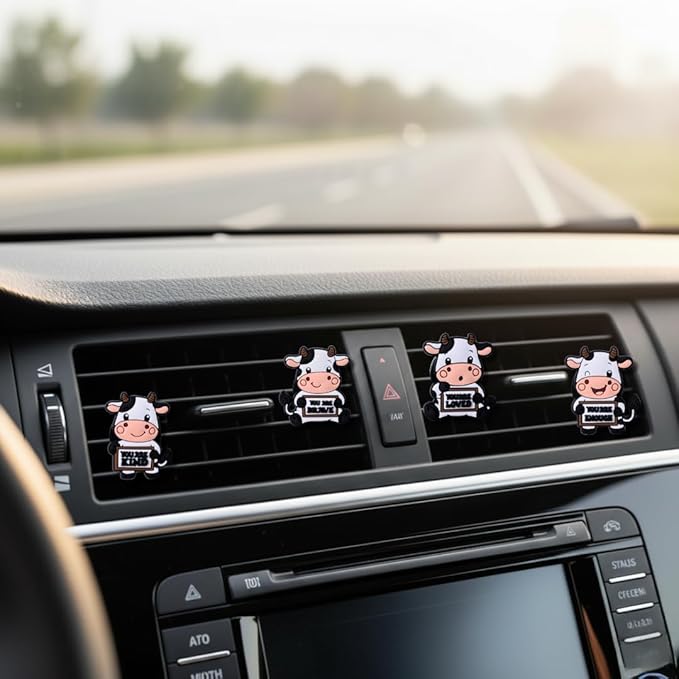 Cow Car Vent Clips Set, Cow Air Freshener Car Accessories for Women, Cows Dashboard Accessory, Farmhouse Cars Air Freshener Vent Clip, Gift for Cows Lovers