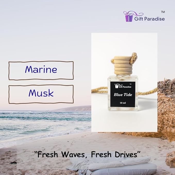 Blue Tide Car Air Freshener - setof 3 – Premium Hanging Velvet gift bag Diffuser with 10 ml each – Long Lasting Fresh Ocean Breeze Scent for Cars, Closets & Small Spaces