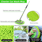 62" Car Wash Brush Kit Mitt Mop Sponge with Long Handle, Chenille Microfiber Car Cleaning Brush Kit, Windshield Window Squeegee, Car Care Kit of Scratch-Free Replacement for Cleaning Car, RV, Truck