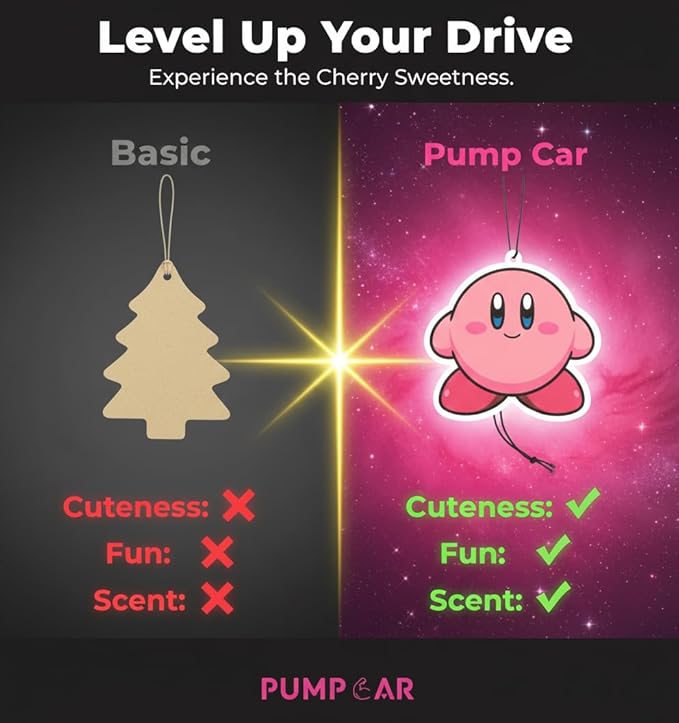 PumpCar 2 pieces Kirby Merch Pink Cute Kawaii double sided cartoon cherry scented funny car air freshener Cool hanging rearview mirror Interior Decor Dangler Accessories Gifts for Girls Women Birthday