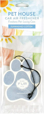 One Fur All Pet House Car Air Freshener - Sunwashed Cotton Pack of 4 - Non-toxic Car Air Freshener - Pet-Friendly Air Freshener For Small Spaces & Car - Hanging Odor Eliminating Air Freshener