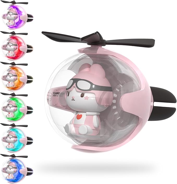 Pink Bunny Design Car Air Freshener with LED Lights & 4 Scented Pads – Light Fragrance, Decorative Auto Accessories