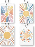 Boho Colorful Sun Car Air Freshener 4 Pcs, Watercolor 70s Retro Groovy Sunshine Hanging Air Freshener for Cars Closet Drawer Books, Cute Girly Car Accessories for Women Girls
