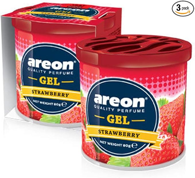 AREON GWP14 Car Perfume GEL Air Freshener Long Lasting Scent for Car or Home Odor Eliminator - Strawberry (Pack of 3)