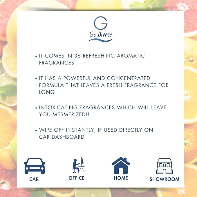 G's Breeze Citrus Aromatic Air Freshener - Energize and Cheerful Essence - Fruity Scent of Sun-Kissed Citrus Fruits for Clean, Vibrant & Inviting Atmosphere - Zesty Aroma for Home, Car or Office