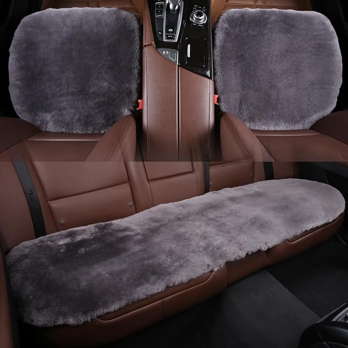 OGLAND Fluffy Genuine Australia Sheepskin Car Seat Cover for Auto Interior Accessories with Soft Fuzzy Wool Eco-Friendly Natural Fur Non-Slip (Graphite, Back)