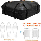 Car Roof Bag, Car Rooftop Cargo Carrier Bag, Rooftop top Cargo Carrier Bag Waterproof 15 Cubic feet for All Top of Vehicle with/Without Rack Includes Topper
