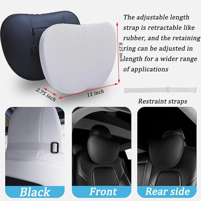Seat Headrest Neck Pillow for Tesla Model 3 ModelY/S/X Uniquely Designed Neck Pillow Seat Headreck Cushion Nappa Leather Neck Support Car Accessories (H-Black-1pcs)