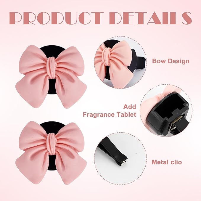 7Pcs Pink Bow Car Air Vent Freshener Clips, Cute Air Conditioning Outlet Clip Set for Car Interior Decor Charm Accessories