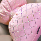 Pink Bow Lumbar Support Pillow for Car Accessory Women Girl Couch Cushion Decorative Back Pillow Bling Rhinestone Pearls 1 Pack