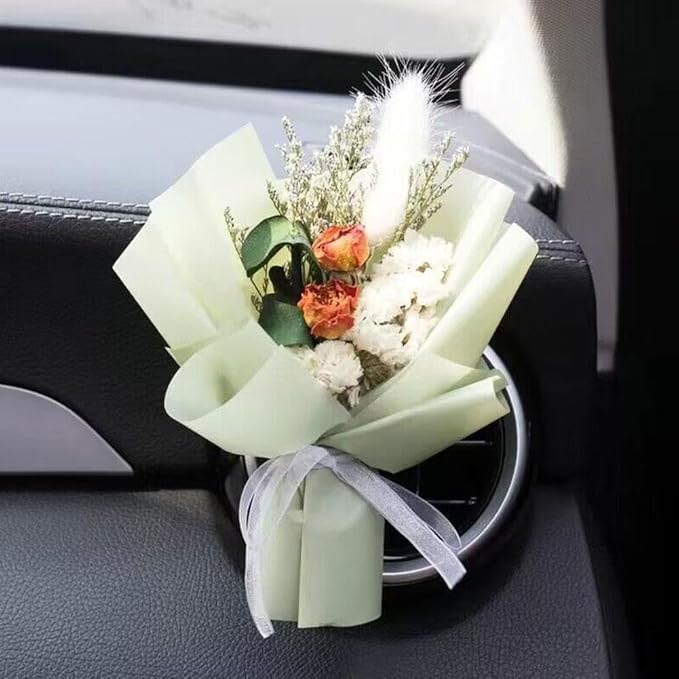 Small Bouquet Car Air Freshener Vent Clips, Mini Dried Flower Bouquet,Cute Vehicle Interior Decorations Universal for Truck SUV Dashboard,Interior Accessories (L, 1set)