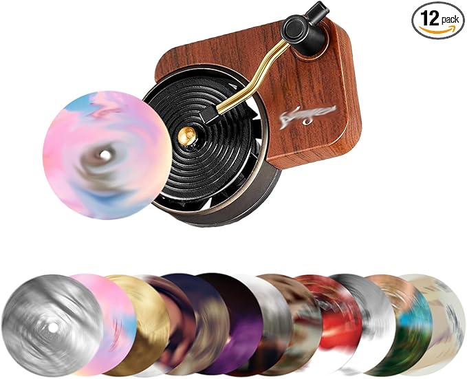 Record Player Car Air Freshener 12 Pieces Spinning Record Design Car Decoration Replaceable Gift for Music Lovers