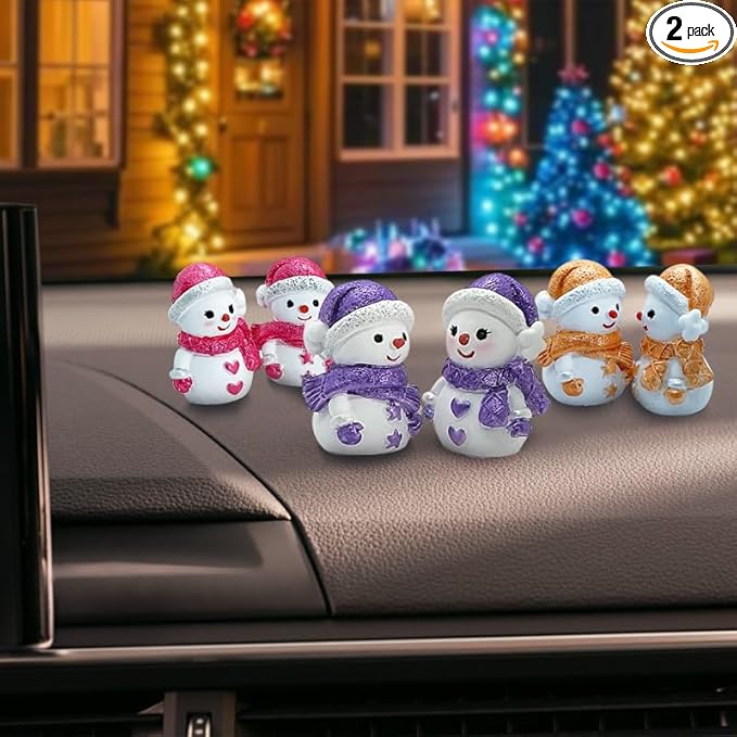 Christmas Car Air Freshener Snowman Couple - Pre-Scented Plaster Dashboard Diffuser, Add Your Oils Later, Festive Cute Car Decor Ornament Set of 2 for Truck Van (black, NO.5)