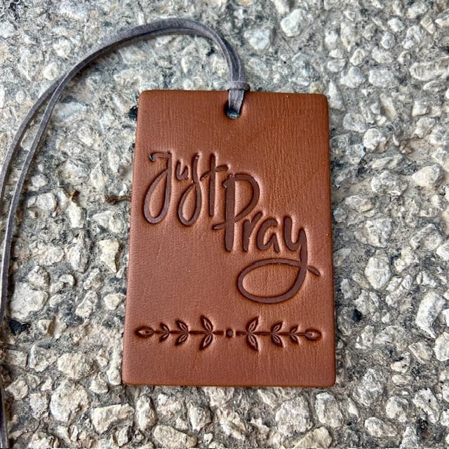 Air Flair | Leather Car Air Freshener | Rectange Just Pray (Brown, Vanilla Leather)