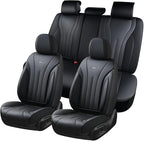Coverado Car Seat Covers Full Set, Waterproof Nappa Leather Seat Cover for Cars, Luxury Universal Seat Cover, Front and Back Car Seat Protector Car Seat Cushion Fit for Most Cars(Black)