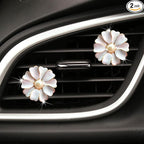 2 Pieces Daisy Flower Air Vent Clip Cute Car Air Freshener Clip Bling Pearl Car Air Outlet Decorations Charm Car Inter Decor Accessories for Girls Women