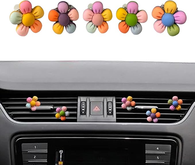 5 Pieces Vibrant Flower Car Air Vent Clips Cute Car Interior Decoration Accessories Colorful Car Charm Air Freshener for Girls Women