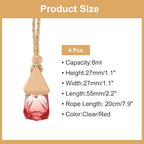 uxcell 4pcs Hanging Car Air Freshener Perfume Bottle, 8ml Pendant Empty Clear/Red Glass Essential Oil Aromatherapy Diffuser with Wooden Cap for Car Decor (Clear/Red, Rhombus)