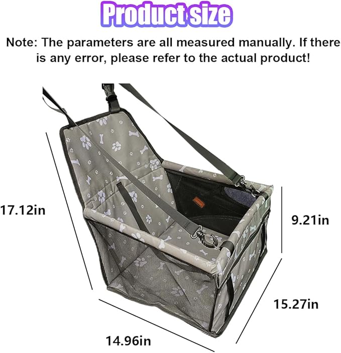 Pet Car Seat, Breathable & Waterproof Oxford Dog Car Booster Seats with Seat Belt and Mesh Window, Portable Foldable Travel Look Out Bag for Small Medium Dogs & Cats (Grey, 1PC)