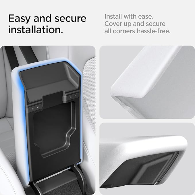 Spigen Center Console Armrest Cover for Tesla Model Y Juniper (Standard, Premium & Performance 2026/2025) and Model 3 Highland (Standard, Premium & Performance 2026/25/24) - White