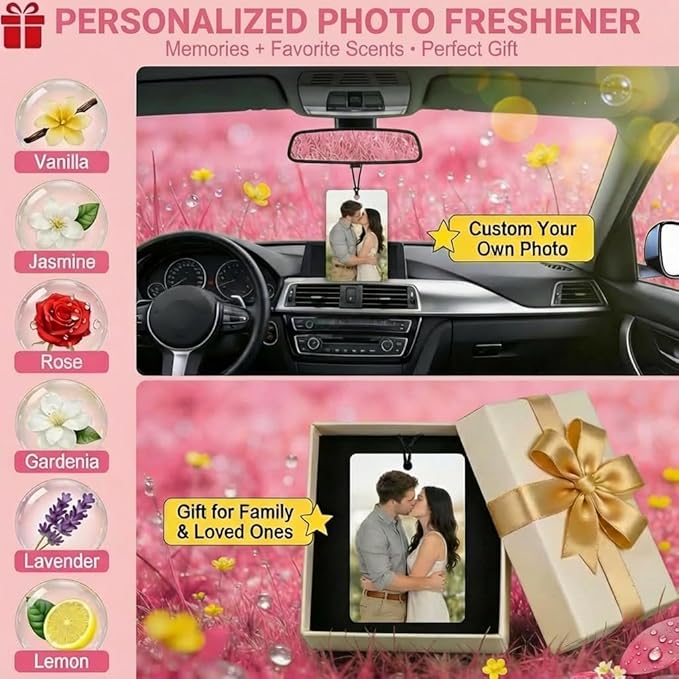 Custom Air Fresheners with Picture - Personalized Funny Air Freshener Hanging for Car,Double Sided Print,Long Lasting Fragrance,Photo Gifts for Man Boyfriend Husband Him Dad Woman(Rectangle)