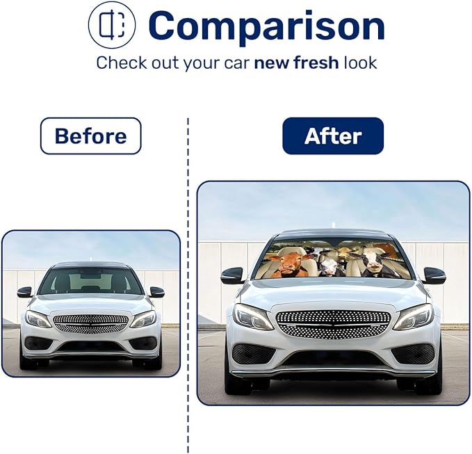 GENANY Cute Cow Family Funny Windshield Sun Shade for Car SUV Truck (55x30 Inches), Sun Shade Windshield, Protector Blocks UV, Spring Car Decor