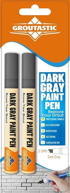Dark Gray Grout Paint Pen Tile Grout Colorant & Sealer Marker, Quick-Dry, Ideal for Bathroom, Shower, Kitchen Tiles Restores Grout Lines, 3 Adjustable Tips (2-3 mm) 2 Pack