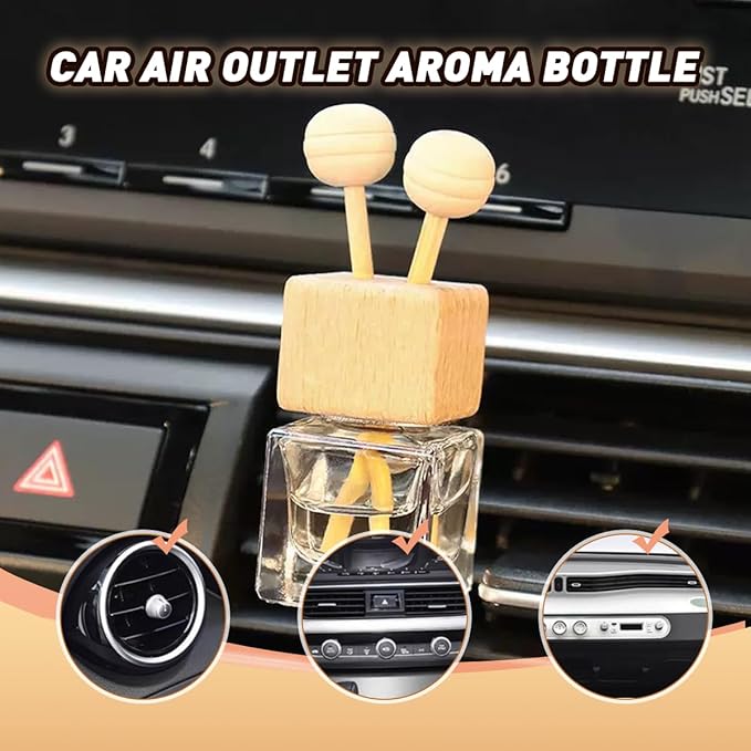 2 Pack Car Diffuser Air Freshener Bottles Refillable Empty Glass Essential Oil Diffuser with Vent Clip Wooden Sticks Universal Square Aromatherapy Diffuser for Vehicles Home