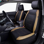 Flying Banner car seat Covers Protects Water Proof Faux Leather Carbon Fiber Front and Rear Bench (Black Beige, Full Set - 8PCS)