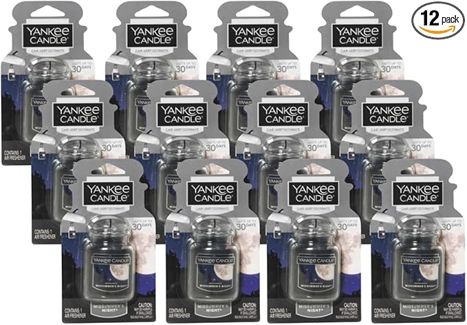 Yankee Candle Car Air Fresheners, Hanging Car Jar Ultimate, Neutralizes Odors Up To 30 Days, Midsummer's Night, 0.96 OZ (Pack of 12)