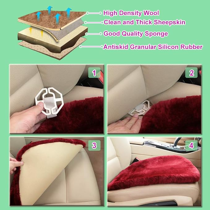 OGLAND Fluffy Genuine Australia Sheepskin Car Seat Cover for Auto Interior Accessories with Soft Fuzzy Wool Eco-Friendly Natural Fur Non-Slip (Graphite, Back)