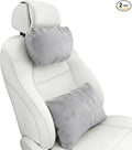 2PCS Car Pillow for Car Neck Pillow for Driving Seat Neck Support Soft Cushion Back Support Head-Rests for Vehicle Sleeping with Elastic Adjustment Strap (Grey, Head and Lumbar)