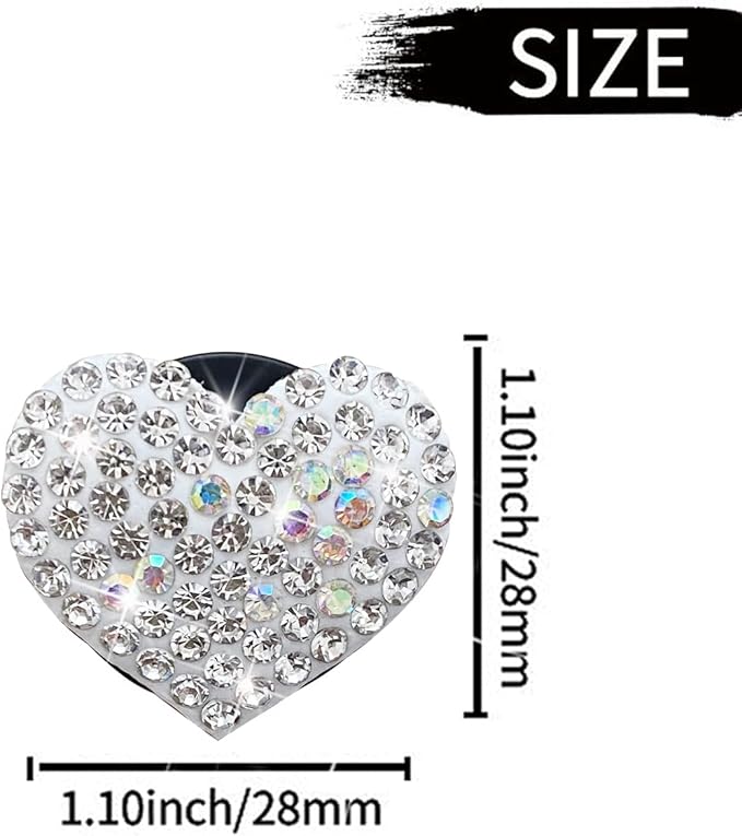Bling Heart Air Vent Clips, 6 Pcs Silver Heart Cars Air Fresheners Vent Clips Car Diffuser Vent Clip Diamond Car Decoration Cars Interior Decor Cute Car Accessories for Women Girls + Flower Mask Hook