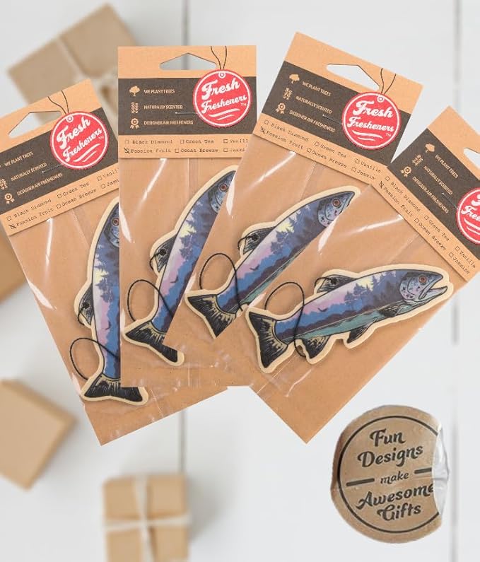Outdoor Adventure Car Air Freshener 4 Pack Scented With Premium Oils By Fresh Fresheners (Trout)