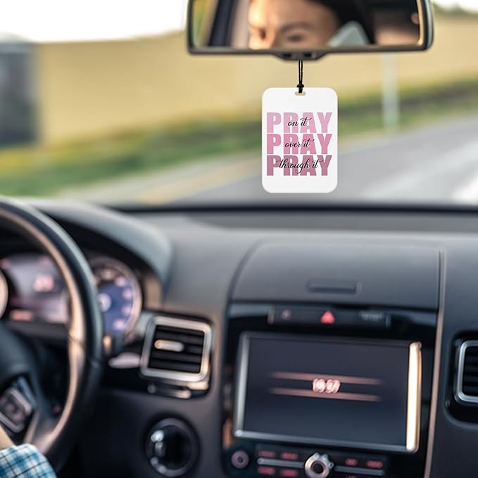 4 Pcs Pray Car Air Fresheners for Mirror Pink Christian Pray Car Accessories for Women Religious Air Freshener Cars Decor for Home Prayer Closet