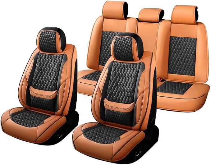 Car Seat Covers Full Set Custom Fit for Ford Focus 2000-2018 - Premium Faux Leather with Lumbar Support | Breathable, Waterproof, Anti-Slip, Durable (Black&Brown,Full Set)