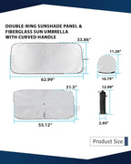 Retractable Windshield Sun Shade for car Windshield Sun Shade,99% UV Blocking,Long-Frequency and Short-Frequency Demand,Medium (Sunshade 62.99"x33.86",Umbrella 55.12"x31.5")